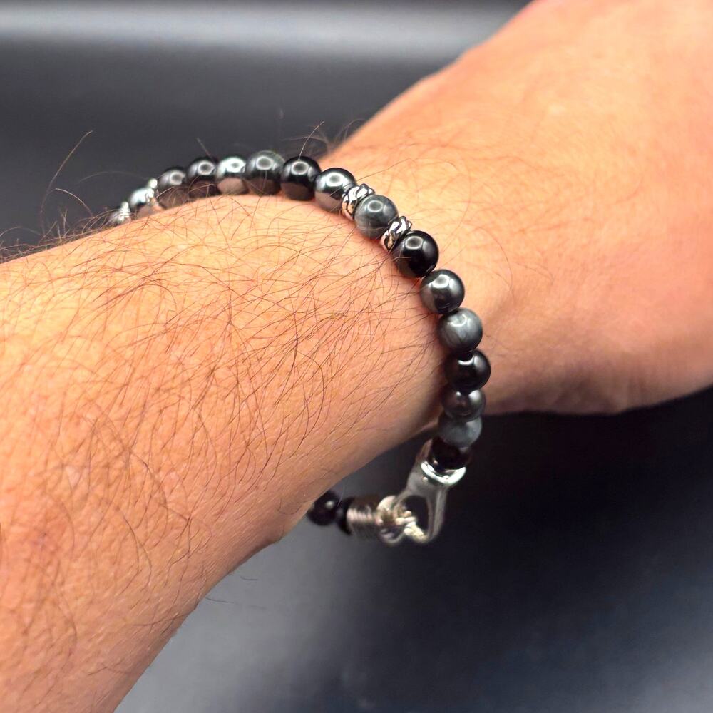 John Hardy Men’s Sterling Silver Beaded Bracelet Onyx Eagle Eye Hematite NIBWT - Picture 4 of 16